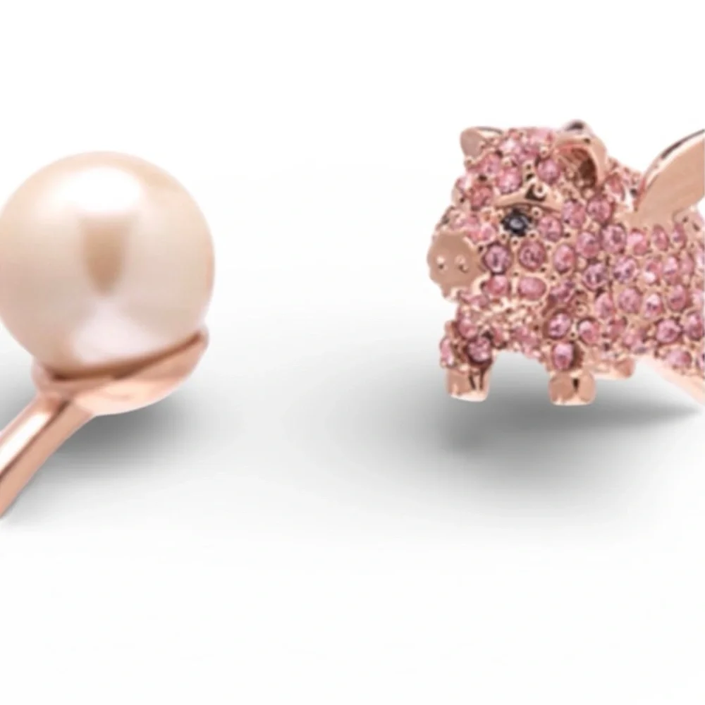Kate Spade New York 12K Gold Pink Imagination Pig Open Hinge Bangle Bracelet